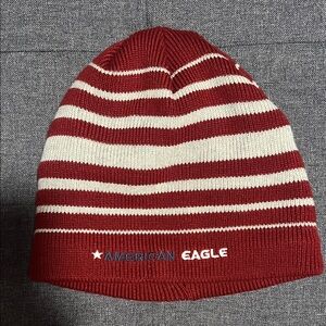 American Eagle Outfitters Red and White Striped Beanie